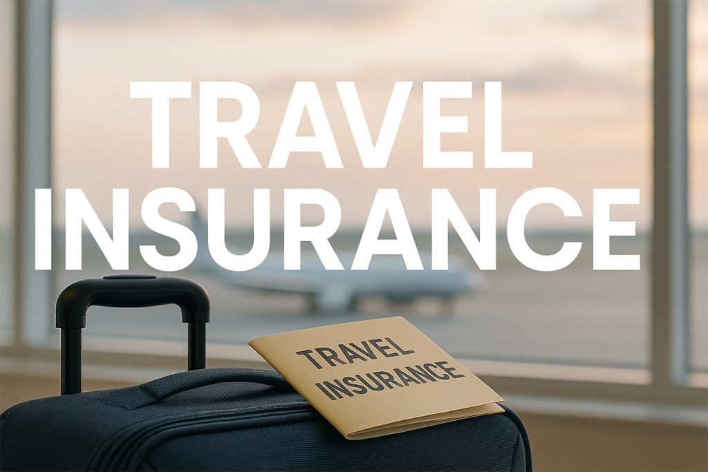 Travel insurance when cruising - suitcase next to a cruise ship